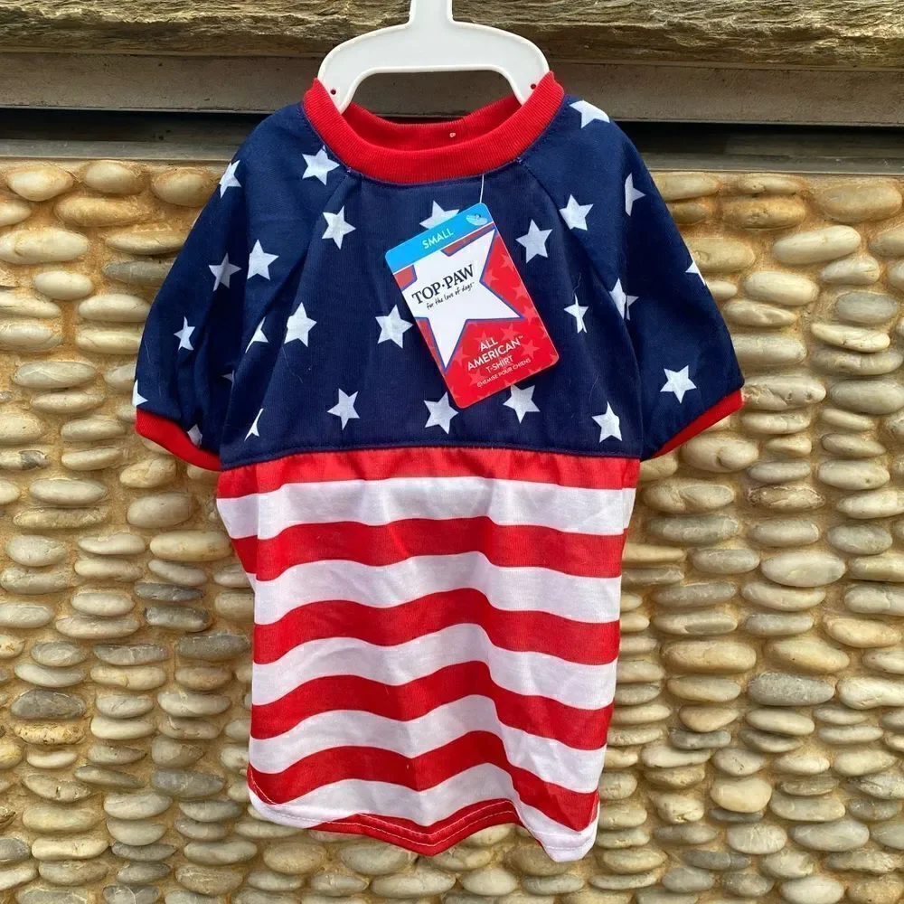 Top Paw All American Flag Patriotic T-shirt for Dogs. Size Small. NWT!